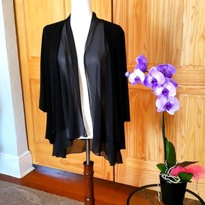 Chico's Travelers Black Jacket 3/4 Sleeves with Chiffon Trim - Size 1